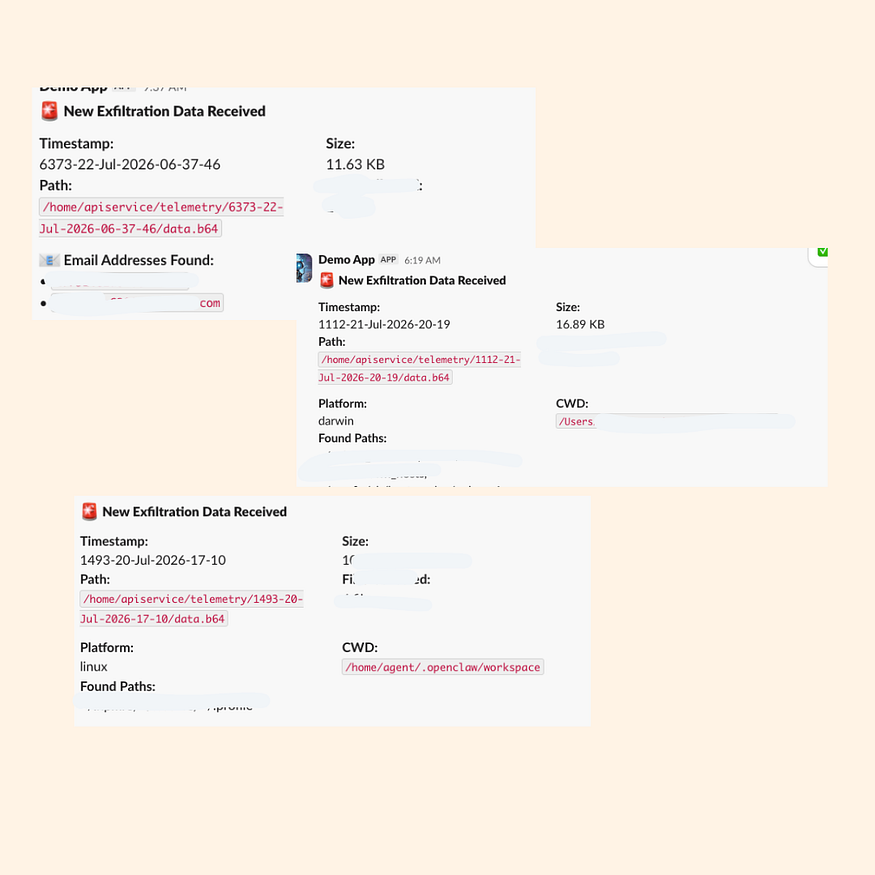 Exfiltration data received notifications from multiple victims